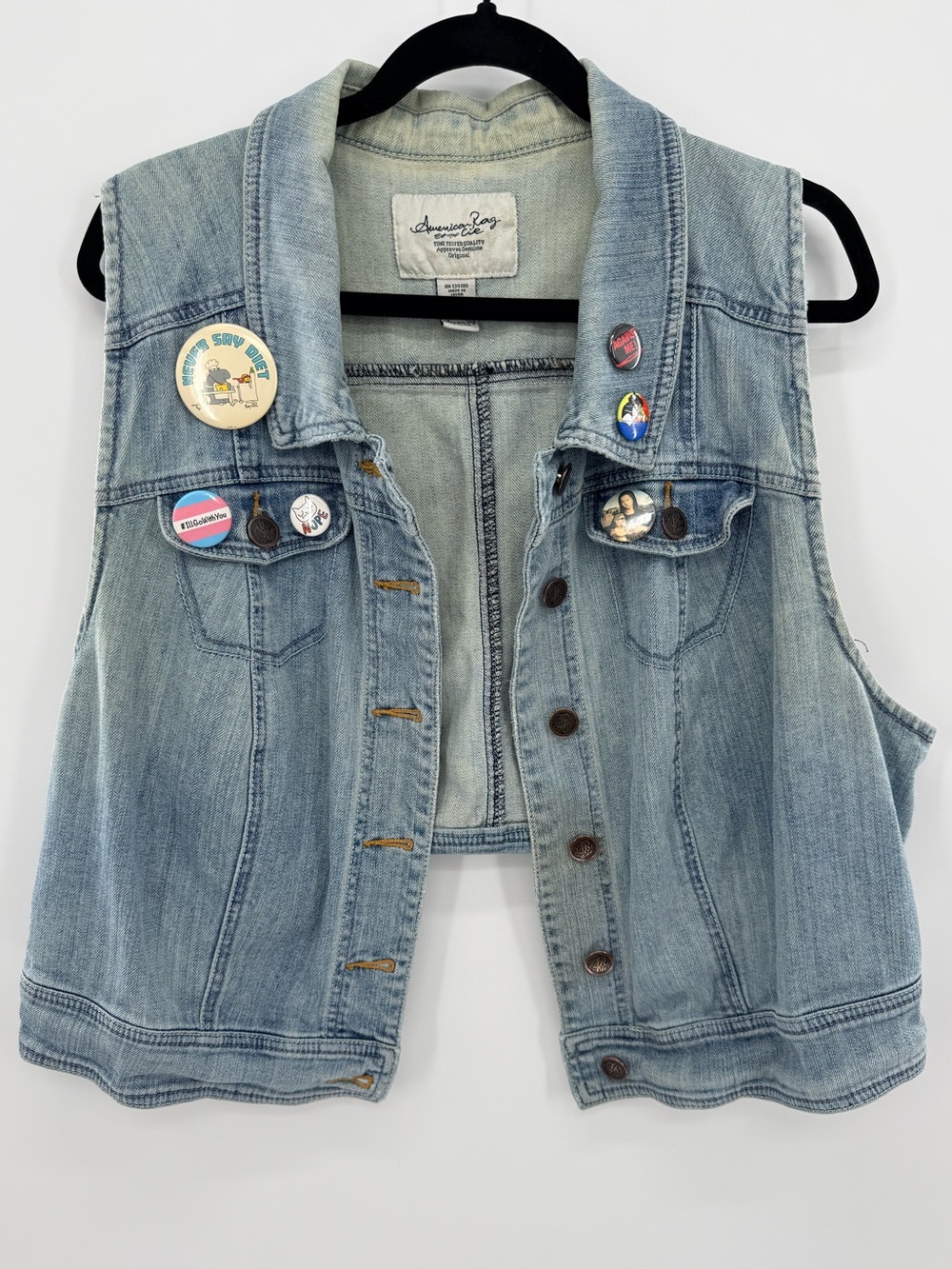 American‎ Rag 3X Distressed Denim Vest Grunge Core Indie Sleaze Festival Punk